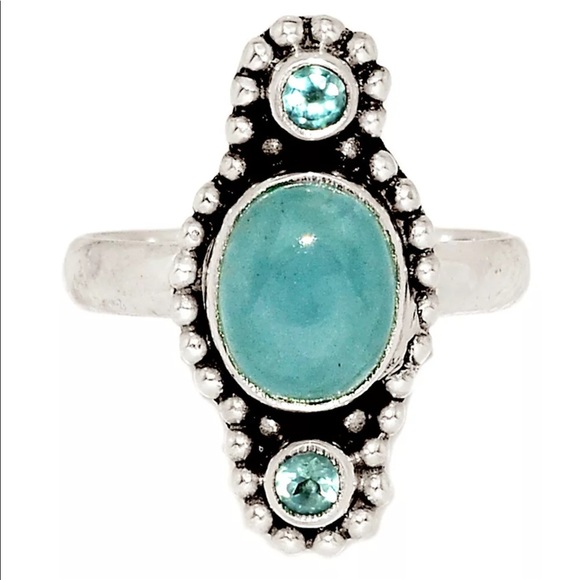 Earth Art hand crafted artisan Jewelry - Brazilian aquamarine and blue topaz ring size 9